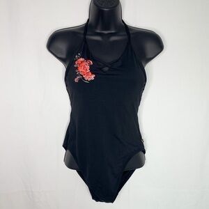 Aqua Rose / Floral Embroidered One Piece Swimsuit